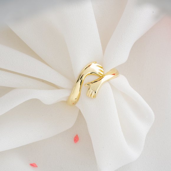 Hug Ring, Hang Hug Ring, Hug Hand Gold Ring, Adjustable Love Hug Ring - Picture 3 of 10